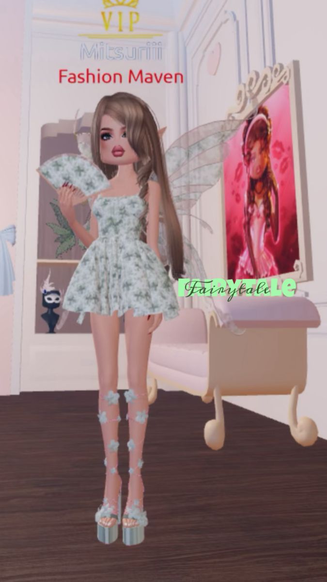 a doll is standing in front of a poster