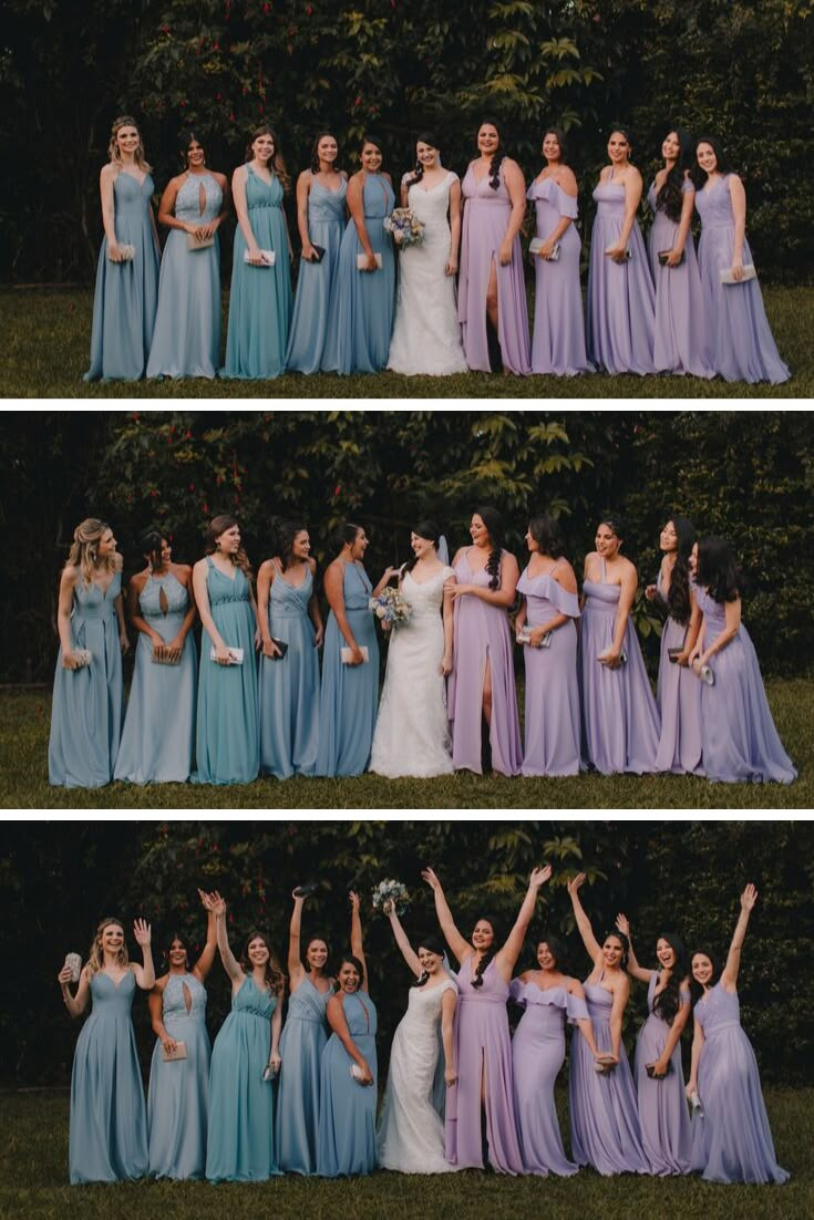 the bride and her bridal party pose for pictures