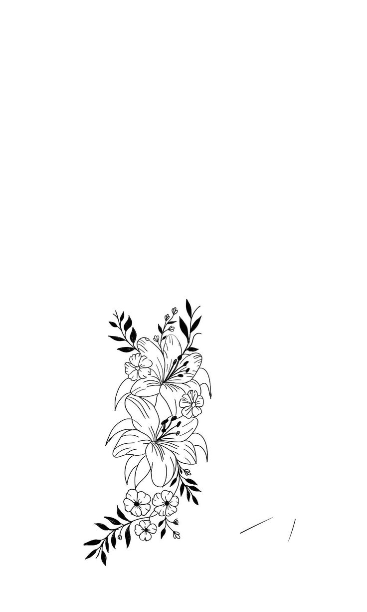 a black and white drawing of flowers on a white background