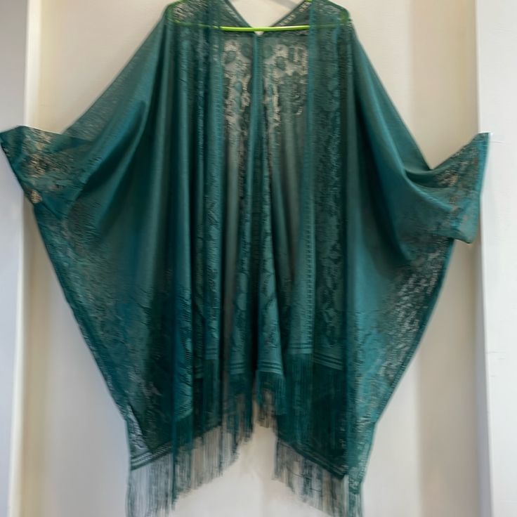 Stunning Turkish Lace Shawl 45” L 45” W And 10” Wide Arm Openings Glamourous Dark Green With A Daisy Jones/ Stevie Nicks Flowing Vibe Fringed& Fun Never Worn, Special Order Gift From Family, Much Too Long On My Petite Frame But I Love It And Yet I Am Unable To Wear It Well It’s Beautiful And In Perfect Condition Stevie Nicks Shawl, Turkish Lace, Daisy Jones, Lace Shawl, Stevie Nicks, I Love It, Dark Green, Shawl, Daisy