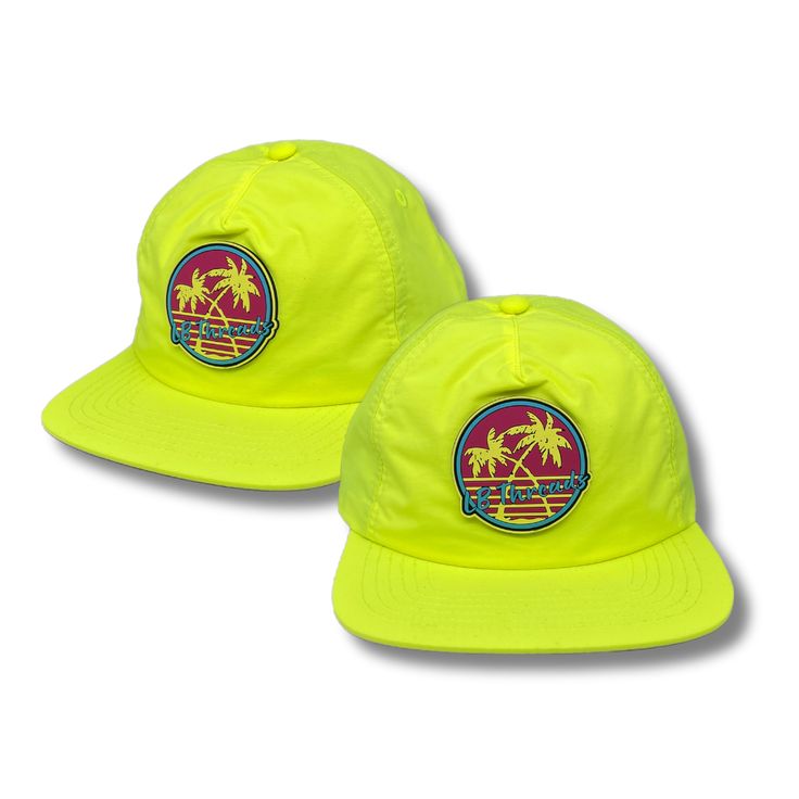 The raddest, brightest swim hat around ... perfect for swimmer. Sun protection with style...our neon swim hats will become your Little Buddy's new go-to for the pool, lake, beach, splash pad, water park, or anywhere else you go this summer. The Neon Yellow Swim is a UPF50 neon yellow 5-panel, nylon snapback hat featuring a rubber yellow, pink and blue LB Threads palm tree patch on the front panel. Features: Lightweight UPF50 Nylon Fabric for Sun Protection & Water Wear Snapback with adjustable s Playful Outdoor Swimwear With Upf 50+, Playful Swimwear With Uv Protection For Outdoor, Playful Outdoor Swimwear With Uv Protection, Spring Beach Trucker Hat, 5-panel, Playful Green Beach Hat, Summer Snapback Baseball Cap With Uv Protection, Spring Outdoor Swimwear With Uv Protection, Summer Sun Hat With Upf 50+ Snapback, Uv Protection Swimwear For Spring Outdoor Activities