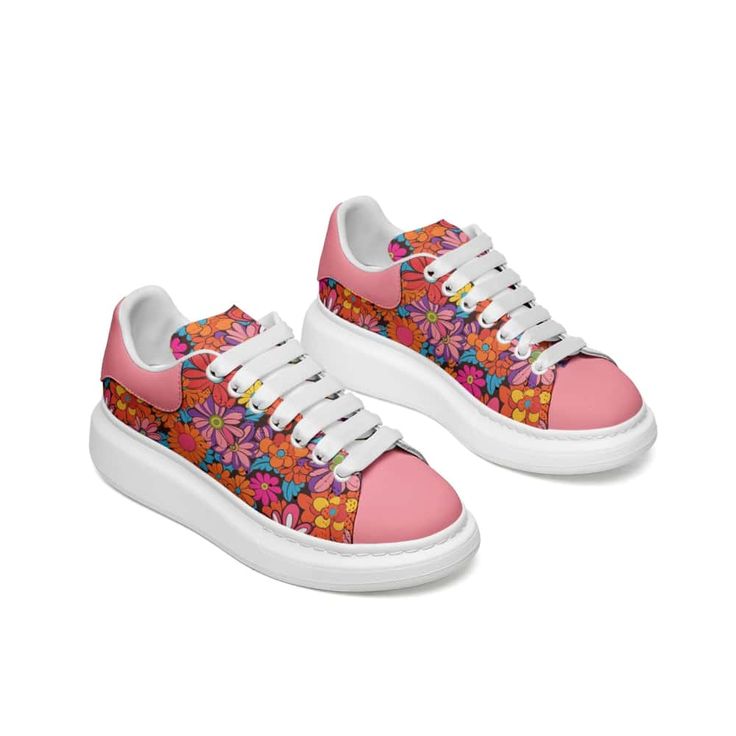 Step into a world of retro-chic with our 70's Flowers Oversized Sneakers. Embrace the flower power vibe with their groovy hippie-style pattern that screams vintage cool. Crafted with a leather upper and mesh lining, these kicks marry durability with breathability, ensuring they stand the test of time while keeping your feet fresh. Slip into the soft embrace of EVA padded insoles, treating your feet to cloud-like cushioning with every step. From city streets to nature trails, our reinforced EVA o Nature Trails, Retro Chic, City Streets, Hippie Style, Music Festival, Flower Power, Leather Upper, Sneakers, Leather