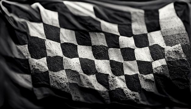 a black and white photo of a checkered blanket