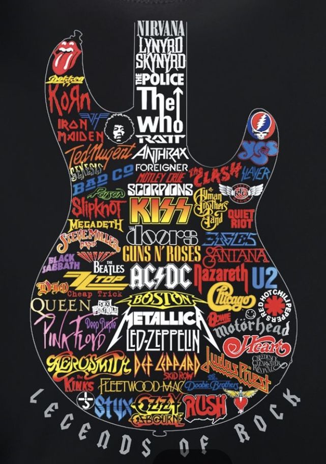 the rolling stones'guitar is shown with all its famous logos and their names on it