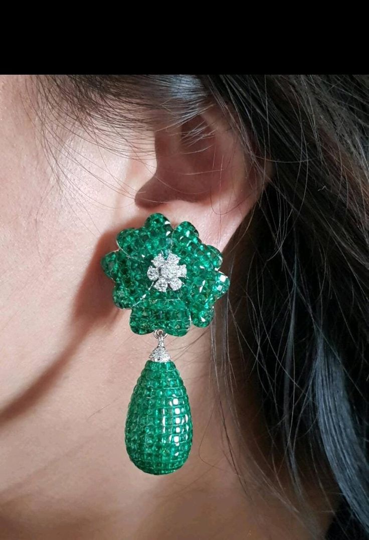 Statement Earrings Green Pear-shaped Earrings For Formal Events, Formal Clip-on Diamond Drop Earrings, Formal Diamond Drop Flower Earrings, Formal Clip-on Drop Cluster Earrings, Green Clip-on Earrings For Formal Occasions, Green Diamond Pierced Earrings, Formal Pear-shaped Clip-on Earrings, Green Diamond Earrings For Formal Occasions, Single Green Earring For Formal Occasions