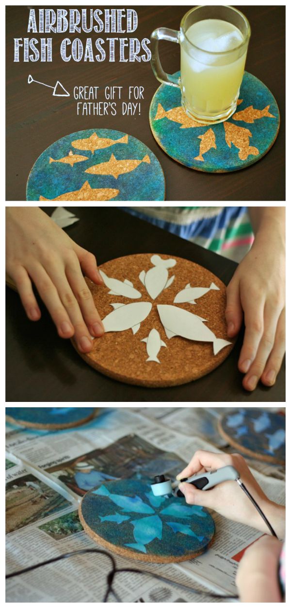 the process for making fish coasters is shown with instructions to make them look like they are