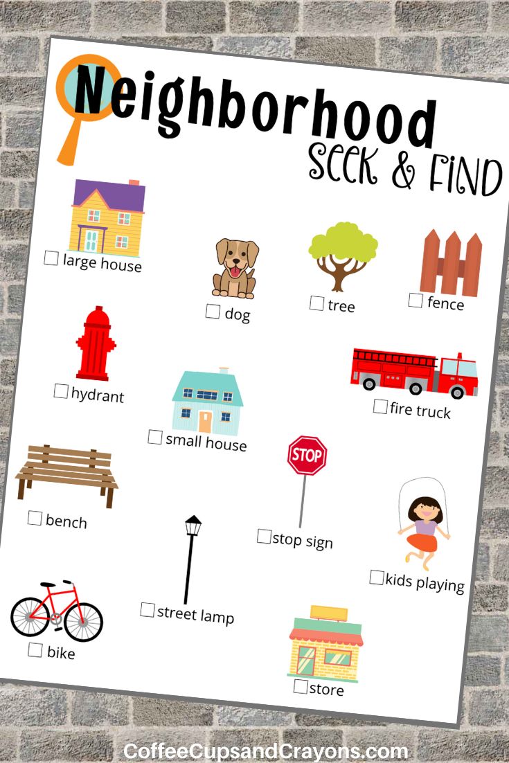 neighborhood scoot and find worksheet for kids to practice their english speaking skills