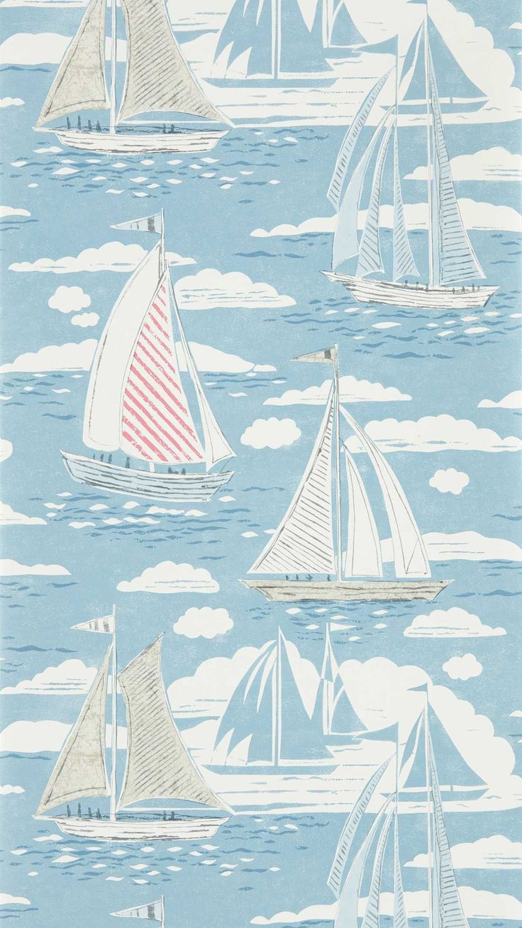 an image of sailboats in the ocean on blue and white paper with red stripes