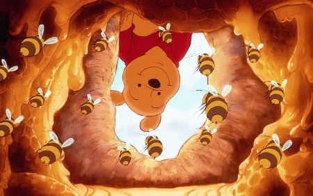 winnie the pooh is surrounded by honeybees in this scene from disney's animated