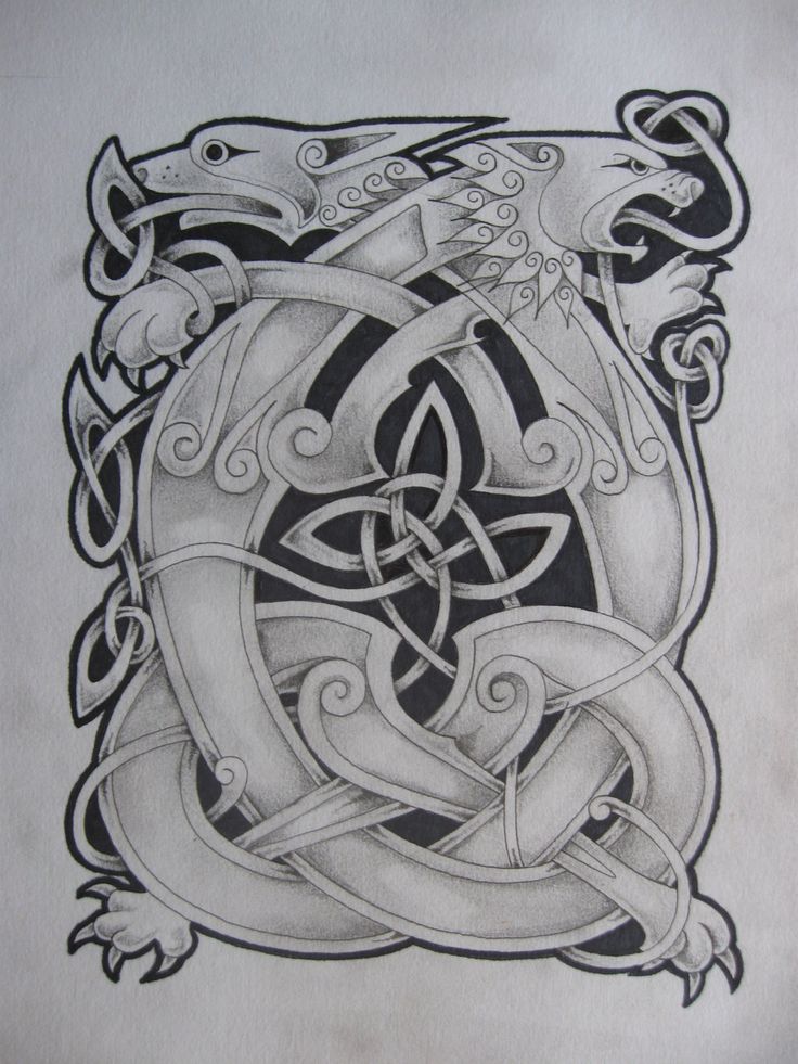 a tattoo design with an animal on it's head and two snakes in the middle