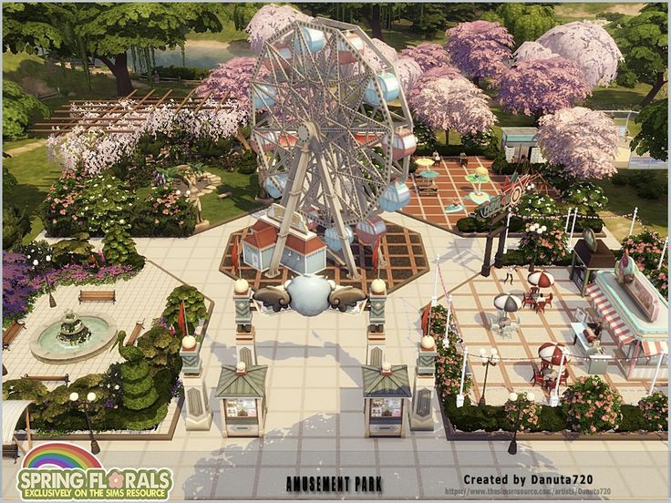 an artist's rendering of a ferris wheel surrounded by trees and flowers in a park