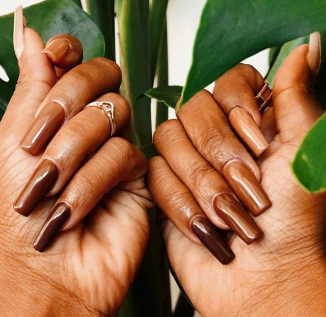 Shades Of Nude Nails, Nude Nail Polish For Dark Skin, Nude Nails Black Women, Nails On Brown Skin, Nails For Brown Skin, Nails Brown Skin, Brown Acrylic Nails, Brown Nail, Nails Brown