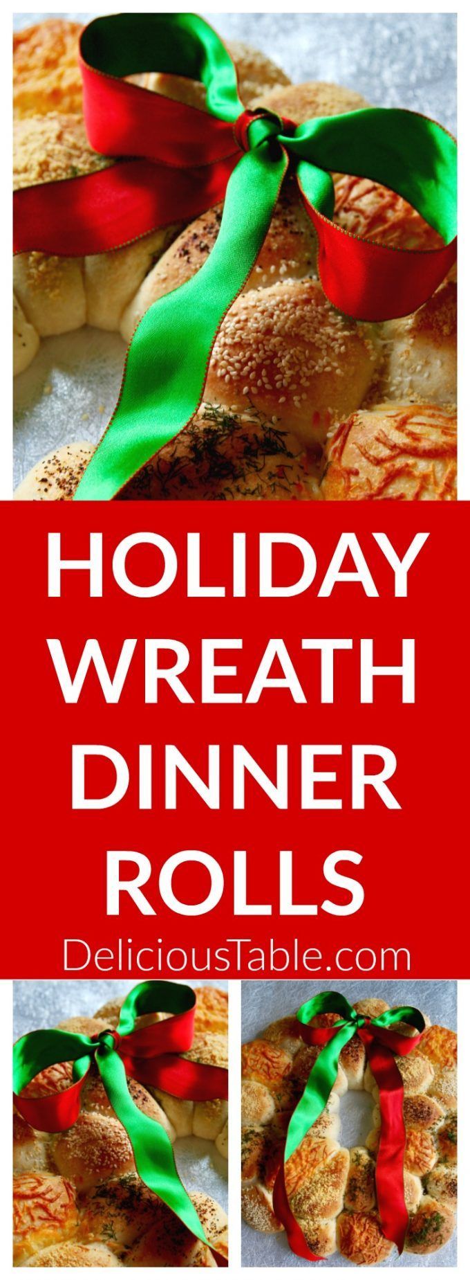 holiday wreath dinner rolls with ribbon on top