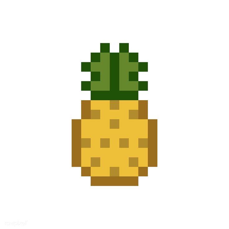 an image of a pixelated pineapple with green leaves on it's head