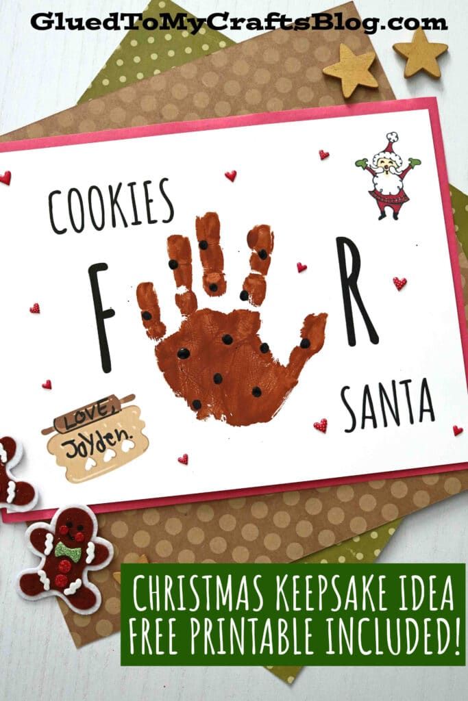 a handprinted christmas card with the words cookies for santa on it