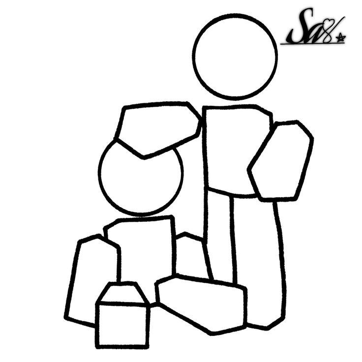 a black and white drawing of a person with blocks