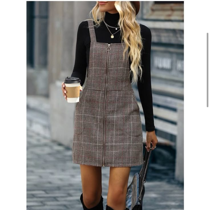 Tartan Plaid O Ring Zipper Overall Dress Without Tee. This Listing Is For The First Color. Other Color Listed Separately. Frat Outfits, Plaid Overall Dress, Adrette Outfits, Tartan Dress, Short Dresses Casual, Suspender Dress, Linnet, Pinafore Dress, Vestido Casual