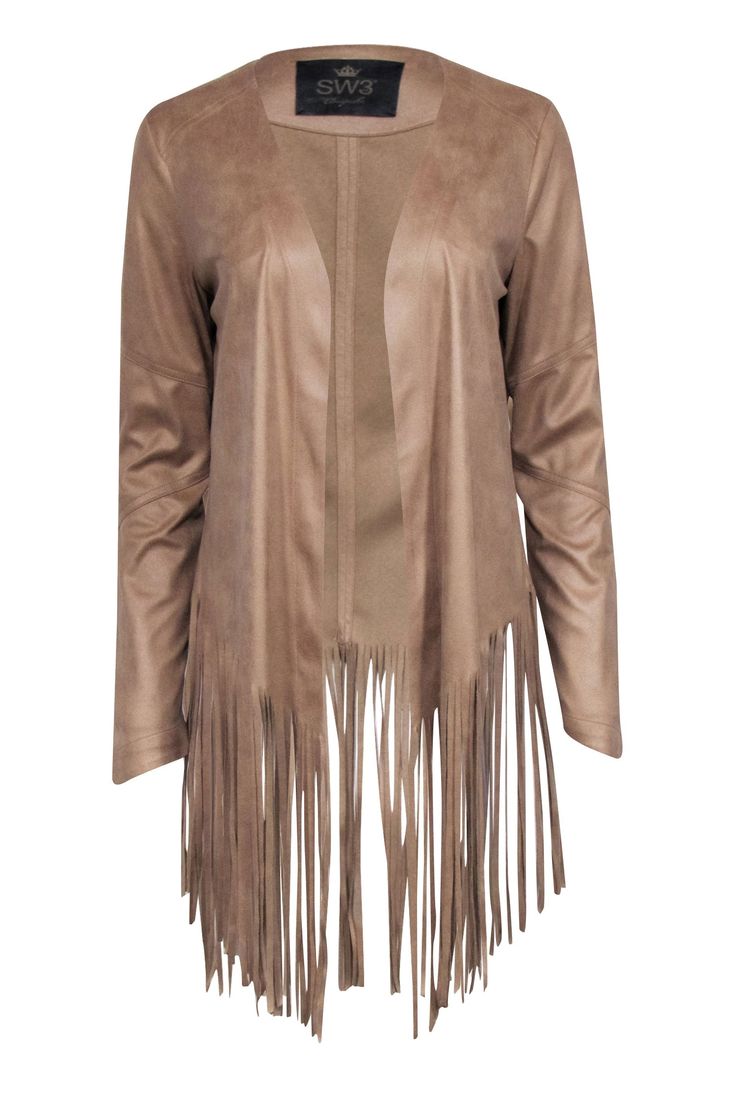 Current Boutique-SW3 - Tan Faux Suede Fringe Cardigan Sz M Front Fringe, French Girl Chic, Fringe Cardigan, Chic Shop, Suede Fringe, Women's Coat, Faux Suede, Coats For Women, Long Sleeve Tshirt