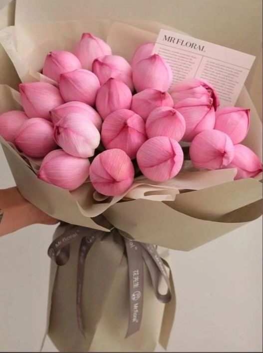 a person holding a bouquet of pink flowers