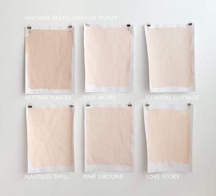 six pieces of paper taped to the wall with labels on them that read favorite pastel orange paints