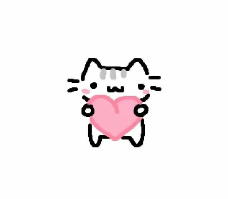 a drawing of a cat holding a heart