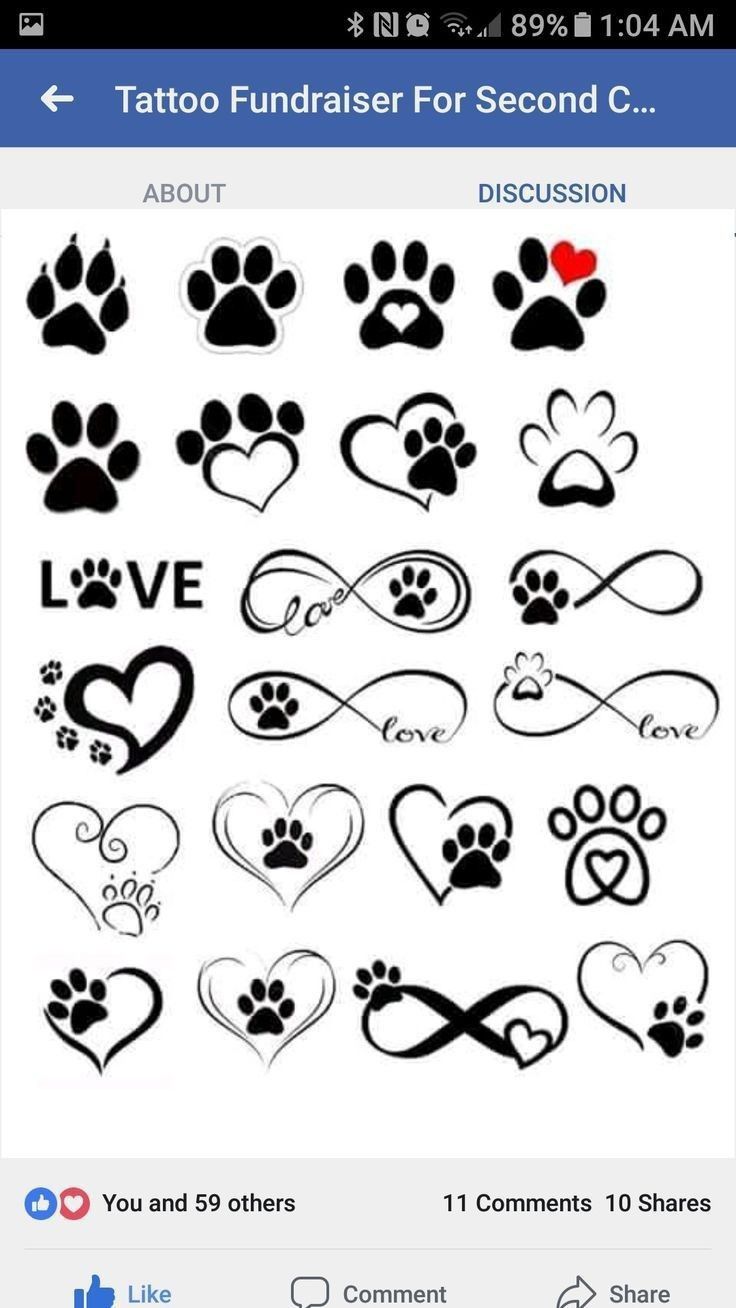 an image of tattoos on the phone with hearts, paw prints and other animal related items