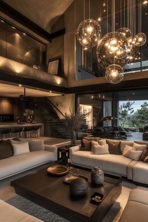 Rich House Decor, House Design Inside Interiors, Modern Rich Houses Interior, Luxe House Interiors, Luxurious Appartement, Big Luxury Living Room, Mansion Interior Living Room, Dream House Interior Living Rooms, Modern Living Room Decor Black