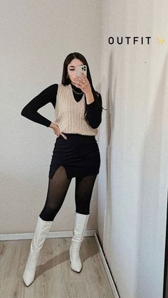 Dinner Outfit Winter Classy Chic, Chalecos Tejidos Outfit, Outfits Botas Blancas, Outfit Para Posada, Outfits Posada, Formal Christmas Outfit, Fashion Trends Spring 2023, Fashion Trends Spring Summer 2023, Winter Mini Skirt Outfit