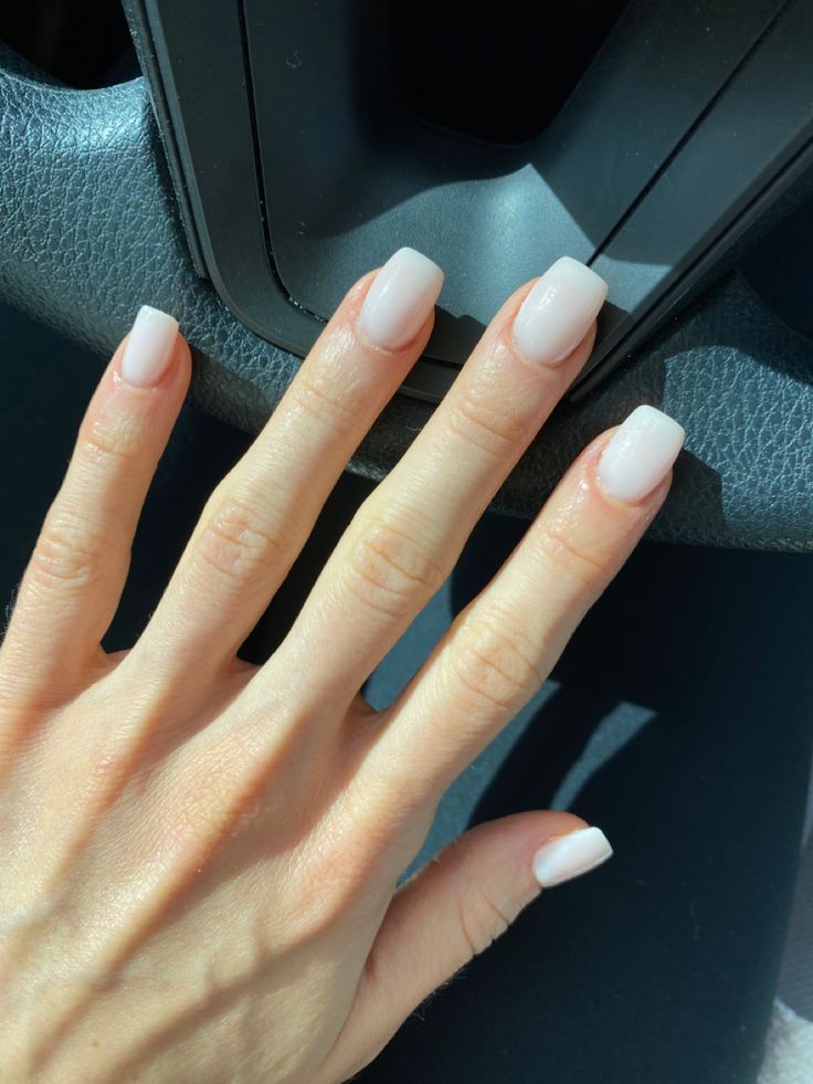 Dip powder natural square nails OPI neutral Simple Rounded Square Nails, Off White Nails Square, Neutral Dip Nails Square, Dip Powder Nails Square Shape, Simple Powder Dip Nails, Milky White Squoval Nails, Short Creamy White Nails, Soft White Dip Powder Nails, Square Round Dip Nails