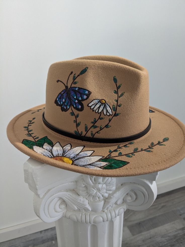 Hand etched and painted hats available in custom orders as well. Make wonderful gifts! Painted Hats, Custom Orders, Fedora, Caps Hats, Accessories Hats, Art Collection, Bathing Beauties, Pet Supplies, Accessory Gift