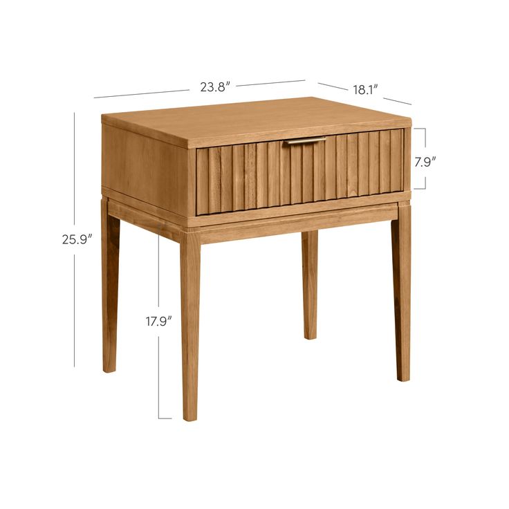 the side table is shown with measurements for each drawer and one drawer on it's sides