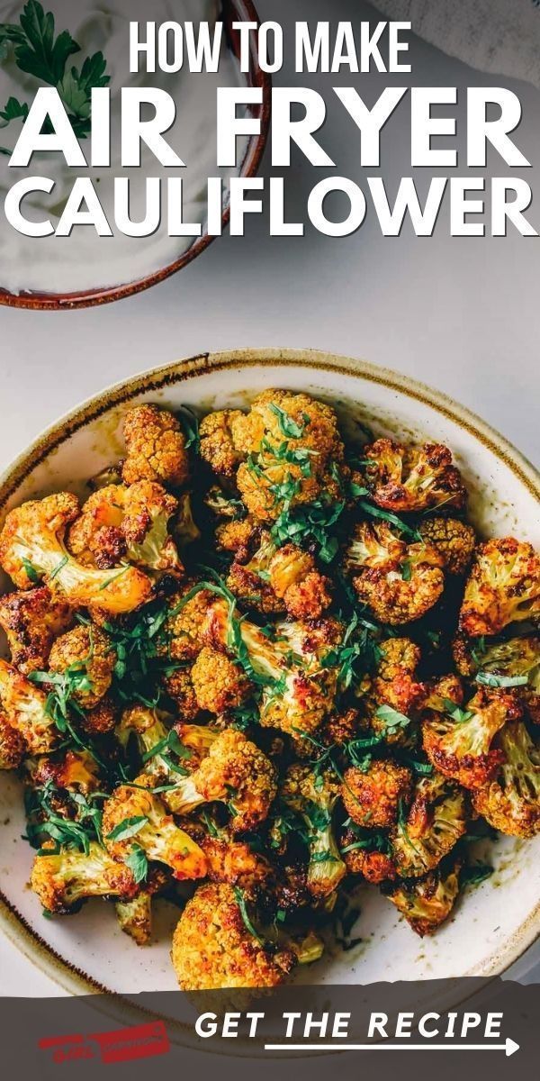 the cover of how to make air fryer cauliflower