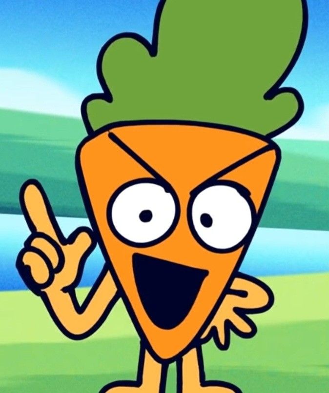 a cartoon carrot with its tongue out and eyes wide open