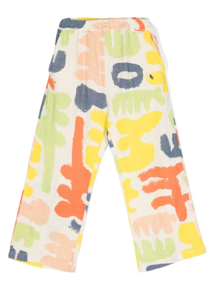 white/multicolour cotton all-over abstract pattern print embroidered-monogram to the side elasticated waistband two side inset pockets straight hem pull-on style This item contains cotton from a brand that is committed to improving farming practices globally through the Better Cotton Initiative (BCI). Better Cotton can be mixed with other types of cotton on its journey to a final product and is not physically traceable to specific items. Learn more about what makes a product Conscious on our Con Patterned Cotton Bottoms For Loungewear, Multicolor Printed Cotton Bottoms, Casual Multicolor All Over Print Pants, Casual Multicolor All-over Print Pants, Casual Multicolor Pants With All Over Print, Multicolor Graphic Print Pants For Spring, Multicolor Cotton Pants For Spring, Spring Multicolor Cotton Pants, Green Printed Cotton Pants