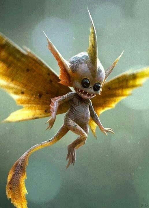 a weird looking creature with big eyes and wings