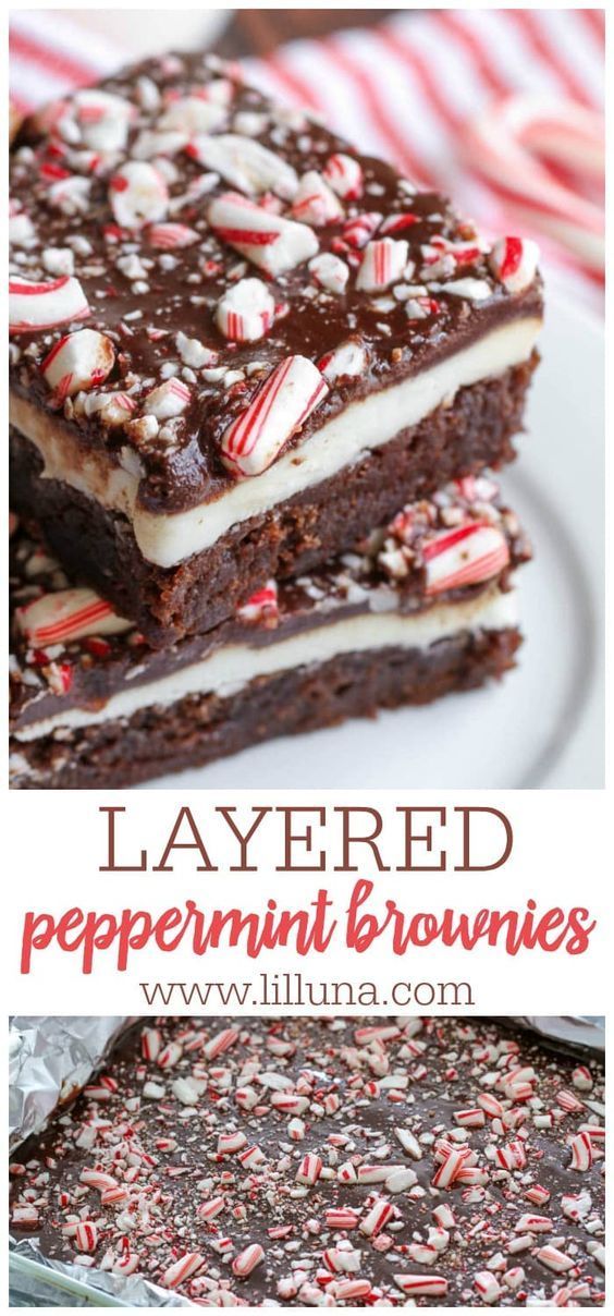 layered peppermint brownies with white chocolate and candy canes