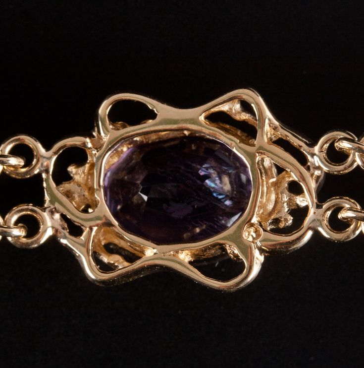 14k Yellow Gold Large Oval Amethyst Bracelet 30.0ctw 25.8g 6.5" LengthMetal Information: 14k Yellow GoldTotal Weight: 25.8gBracelet Width: 14mmBracelet Length: 6.5"Stone InformationMain StoneGem Type: AmethystShape: Oval (13mm x 10mm)Color: PurpleClarity/Quality: ACarat Weight: 5.0ctNumber of Stones: 6Total estimated ctw (carat total weight): 30.0ctwEstimated Retail Price: $3390.00OUR PRICE: $2710.0044977 Formal Amethyst Oval Cabochon Jewelry, Formal Amethyst Jewelry, Oval Cabochon, Formal Purple Oval Cabochon Jewelry, Luxury Amethyst Bracelets For Formal Occasions, Oval Gold Gemstone Bracelet For Formal Occasions, Oval Gold Bracelet With Gemstone For Formal Occasions, Formal Oval Gold Bracelet With Gemstones, Formal Oval Gold Gemstone Bracelet, Gold Amethyst Bracelets For Formal Occasions