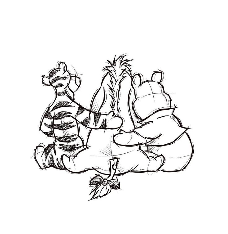 winnie the pooh and tigger hugging each other in black and white coloring pages