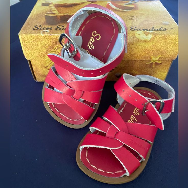 New/Like New Red Baby Sandals Baby Walker Size 4 Beach Slide Sandals With Soft Sole, Adjustable Non-slip Red Sandals, Red Slide Sandals For Beach, Red Slide Sandals, Closed Toe Red Sandals For Beach, Red Closed Toe Sandals For Beach, Red Salt, Salt Water Sandals, Saltwater Sandals