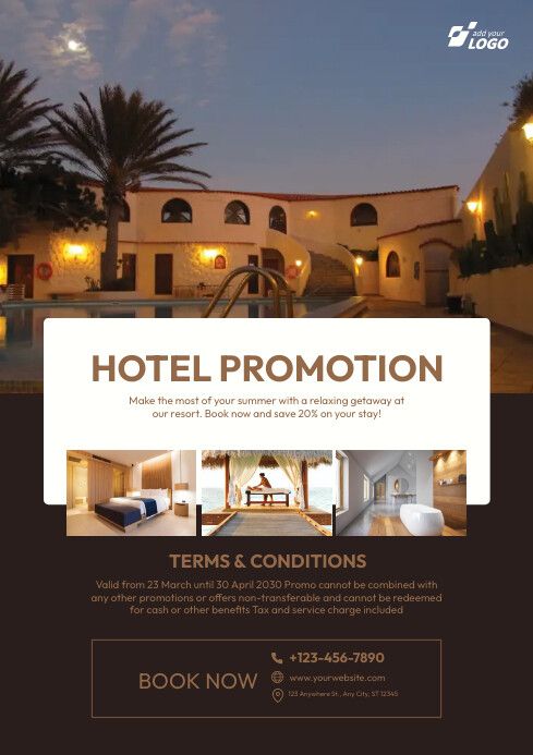 the hotel promotion flyer is shown in black and white