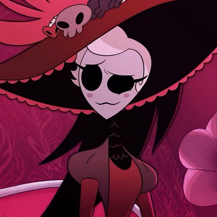 a cartoon character wearing a large hat with skulls on it