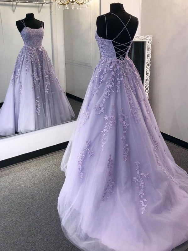 Stylish Backless Purple Lace Long Prom Dresses, Purple Lace Formal Dresses, Purple Evening Dresses, Ball Gown Lilac Dresses Prom, Princess Ball Gowns Purple, Purple Prom Dress With Corset, Pale Purple Prom Dress, Purple Fluffy Prom Dress, Lavender Dresses Prom, Light Purple Maid Of Honor Dress, Baby Purple Prom Dress, Grad Dresses Purple