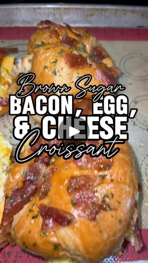 bacon, egg and cheese croissant on a plate with the words bacon eggs & cheese casserole