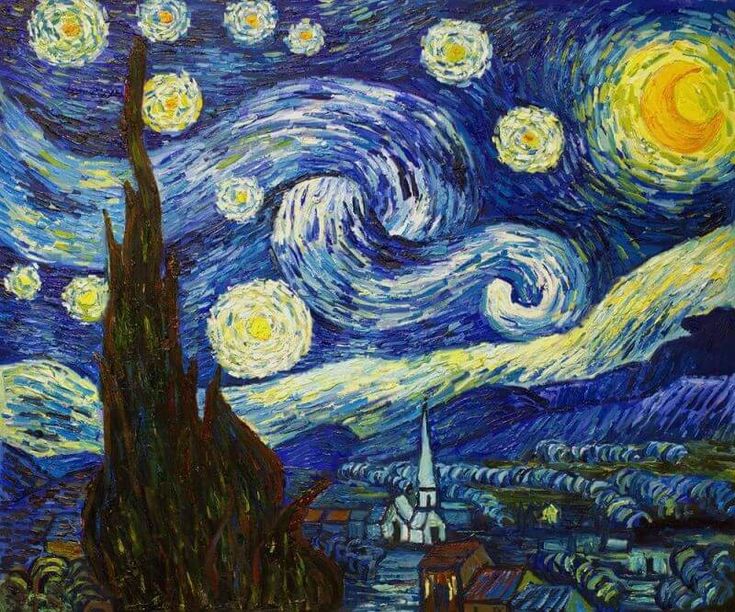 the starry night painting is on display