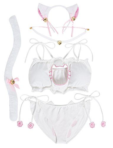 JustinCostume Womens Cosplay Lingerie Set Kitten Keyhole Cute Sexy Outfit White S ** Click image to review more details. Womens Cosplay, White Slip Dress, Pink Lingerie, Mini Slip Dress, Costume Outfits, Kawaii Clothes, Hot Outfits, Lingerie Set, Women Lingerie