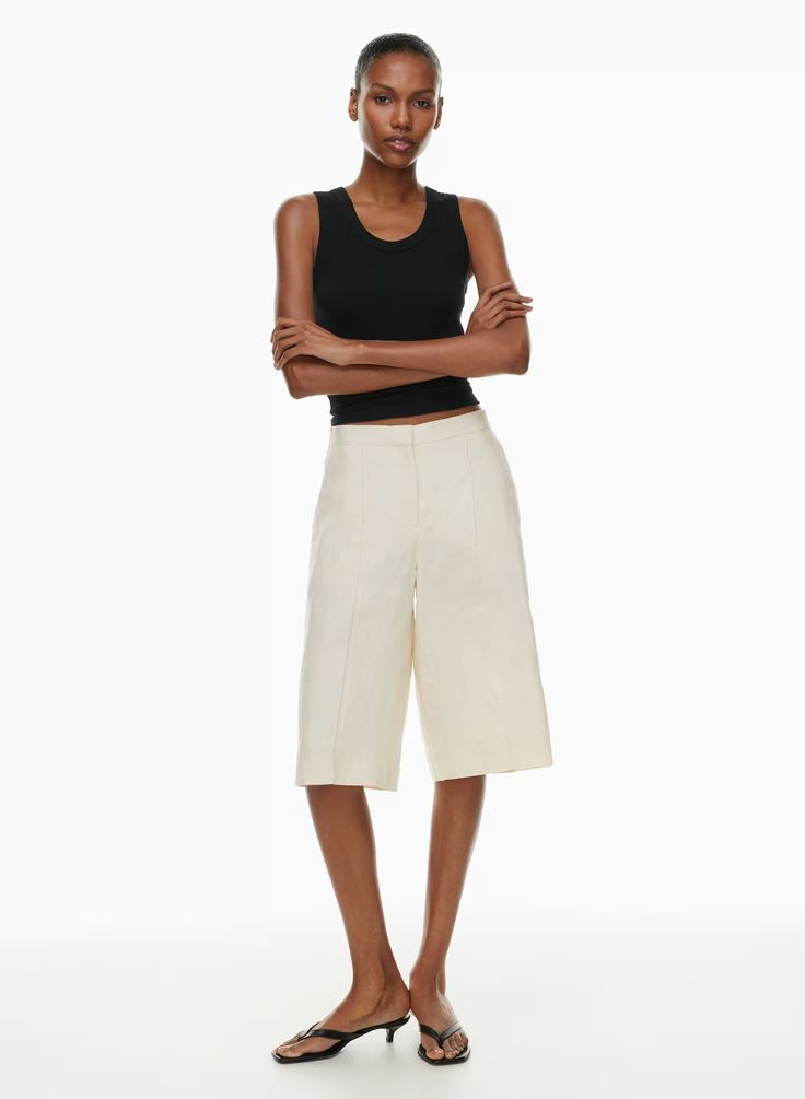 GROUNDBREAKER LINEN CAPRI | Aritzia Short Bra, Woven Texture, Summer 24, Back Patch, Shirt Sale, Bike Shorts, Sweater Skirt, Skirt Pants, Bra Tops