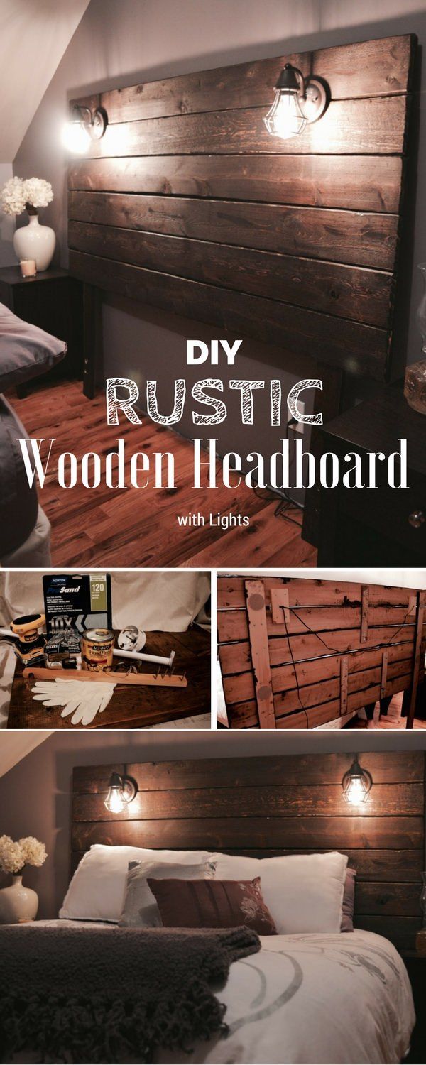 the diy rustic wooden headboard with lights