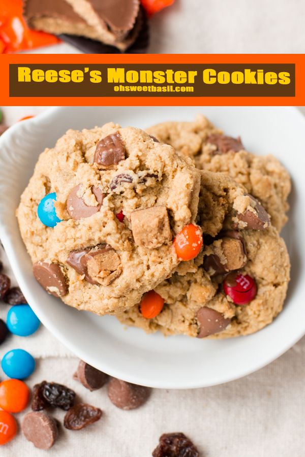 reese's monster cookies on a white plate