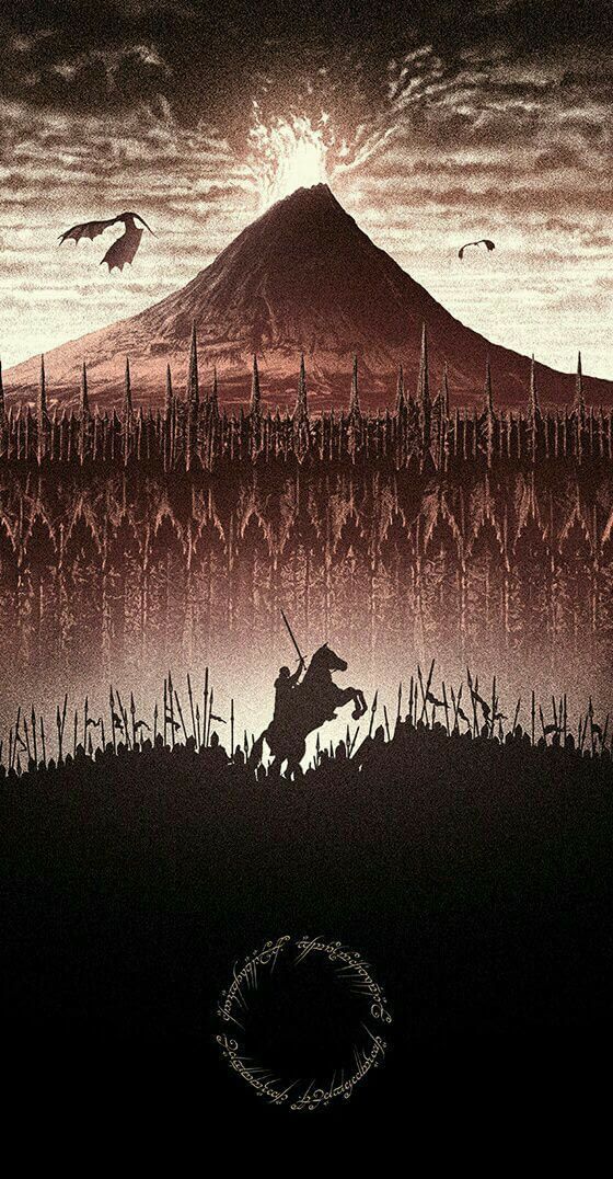 the silhouette of a man riding a horse in front of a mountain with bats flying over it