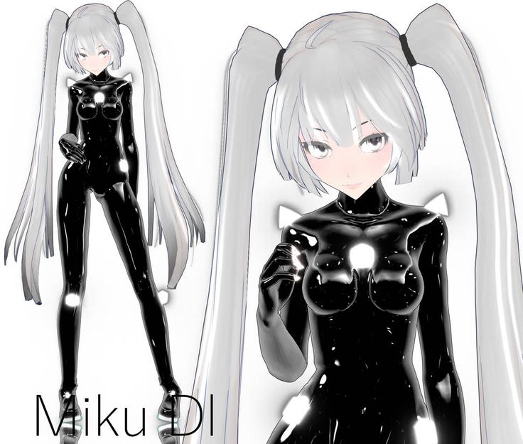 an anime character with long white hair and black catsuits